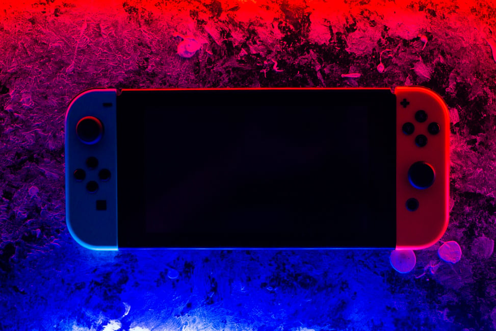 Game Console on a Red and Blue Background